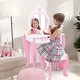 preview thumbnail 3 of 8, Gymax Kid Vanity Set Wooden Makeup Table Stool w/ Mirror Flower Print