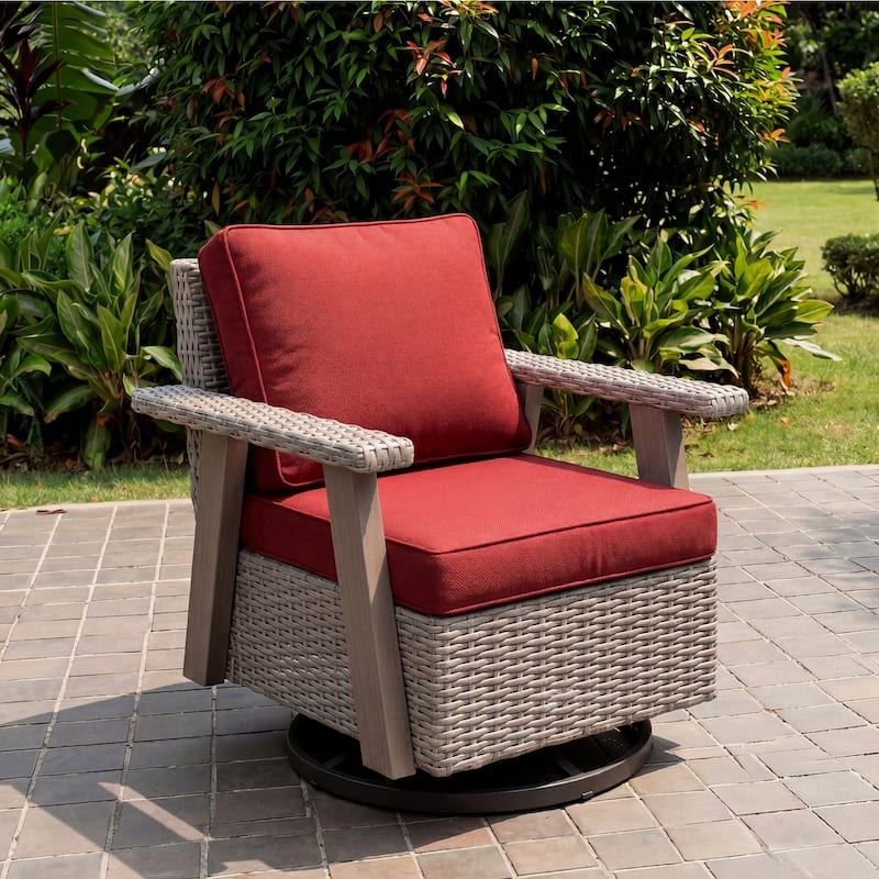 Cozywor Wicker Patio Outdoor Rocking Chair Swivel Lounge Chair - Red