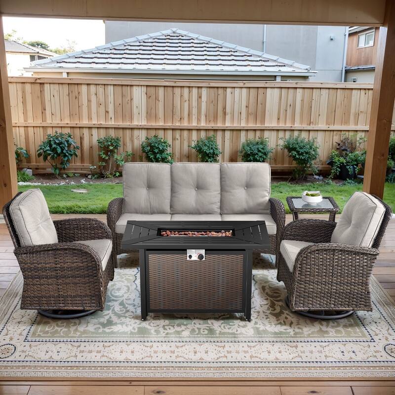 Gymojoy Outdoor Fire Pit Conversation Set, 3-Seat Sofa & Chairs Patio Furniture Set