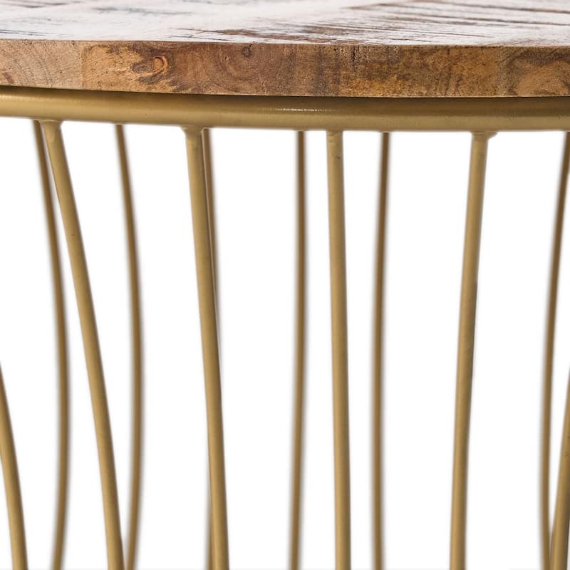 25.2" Boho Round Coffee Table with Hourglass Shaped Base and Mango Wood Top