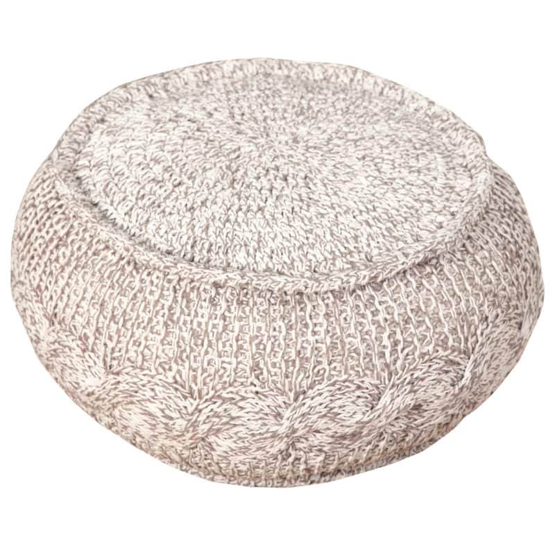 20 Inch Beige Cotton Pouf Ottoman with Geometric Design for Living Room - Beige