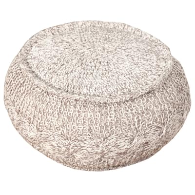 20 Inch Beige Cotton Pouf Ottoman with Geometric Design for Living Room