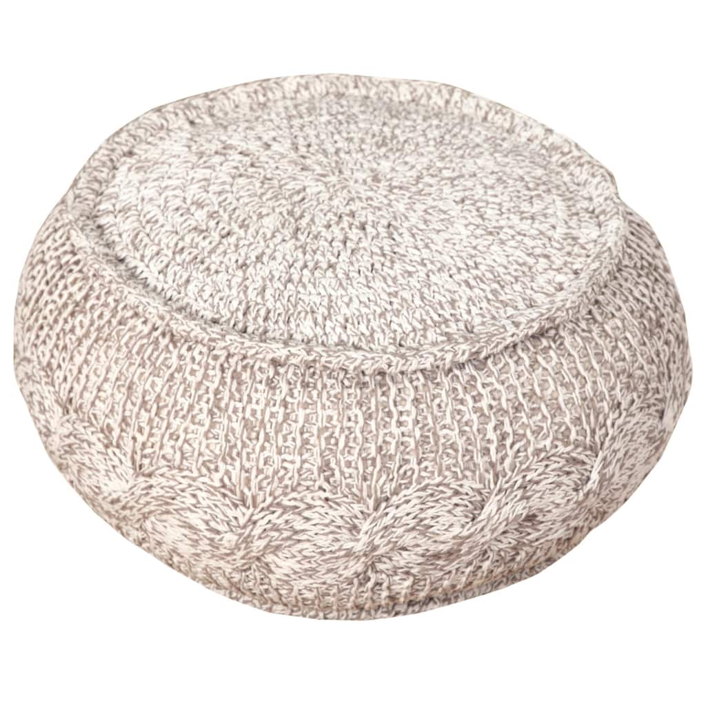 20 Inch Beige Cotton Pouf Ottoman with Geometric Design for Living Room