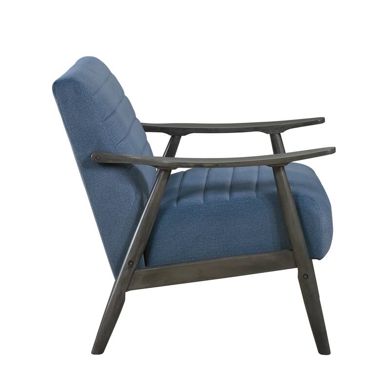 Transitional Blue Velvet Accent Chair with Dark Gray Frame