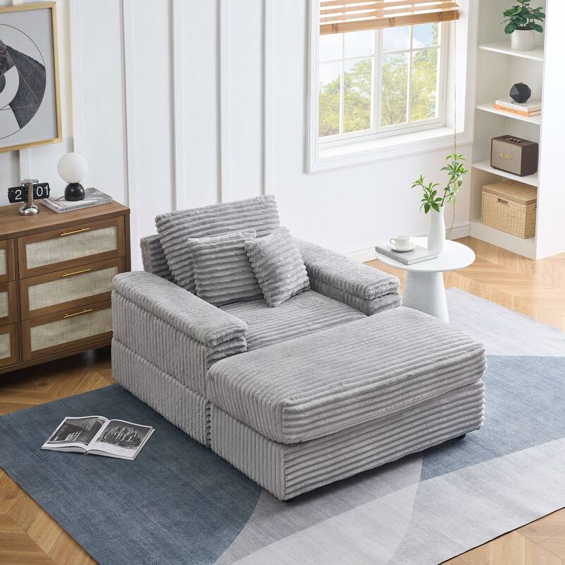 Corduroy Single Sofa Set with 2 Throw Pillows (500lb Capacity)