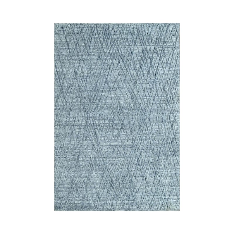 Hand Knotted Textured Blue,Gray Tibetan Wool Modern Oriental Area Rug - 4' 1'' x 6' 1''