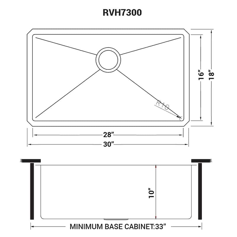 Ruvati 30-inch Undermount 16 Gauge Tight Radius Kitchen Sink Stainless Steel Single Bowl - RVH7300 - 30" x 18"
