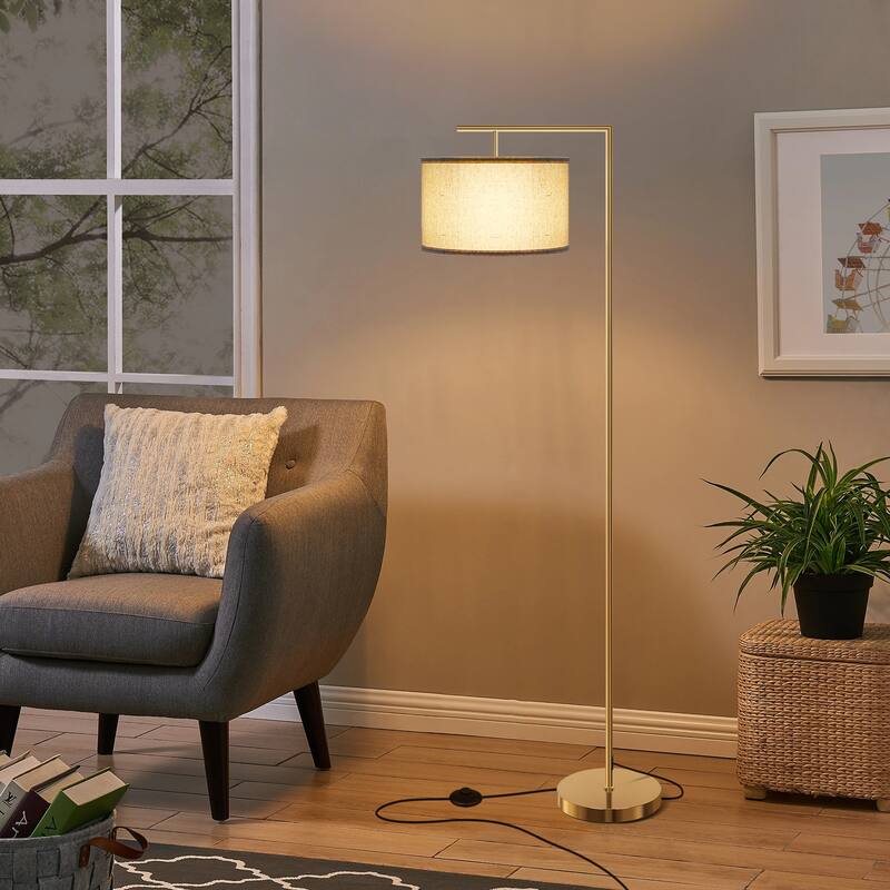 61 in Modern Floor lamp Corner Pole Lamp, Tall Lamp with Drum Shade - Gold