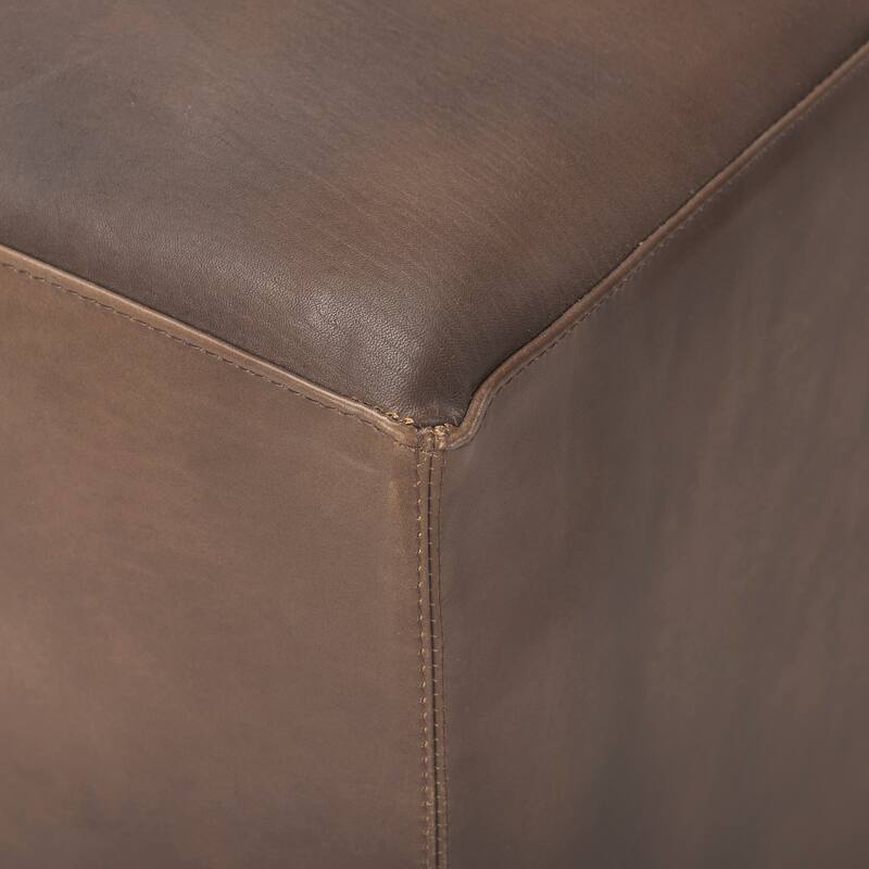 Minara Black Genuine Leather w/ Gold Metal Base 36" Square Ottoman