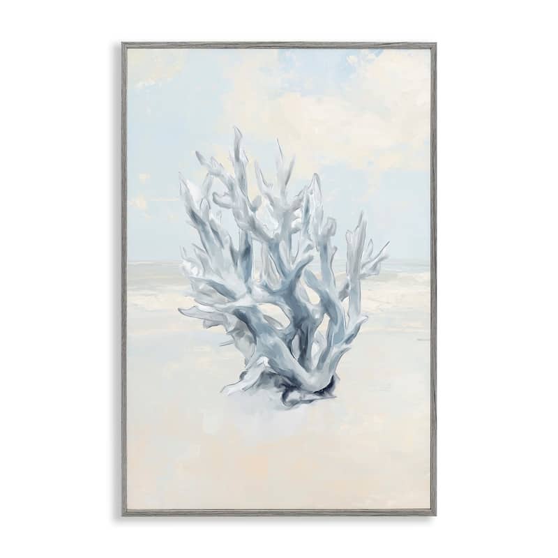 Stupell Soft Minimal Coral Branch Framed Giclee Art Design By Ramona Murdock - 12 x 18 - Grey