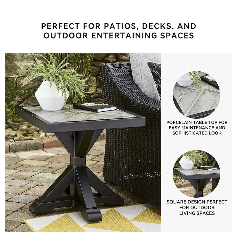Beachcroft Outdoor Square End Table with Porcelain Top - 22.25" W x 22.25" D x 22.25" H