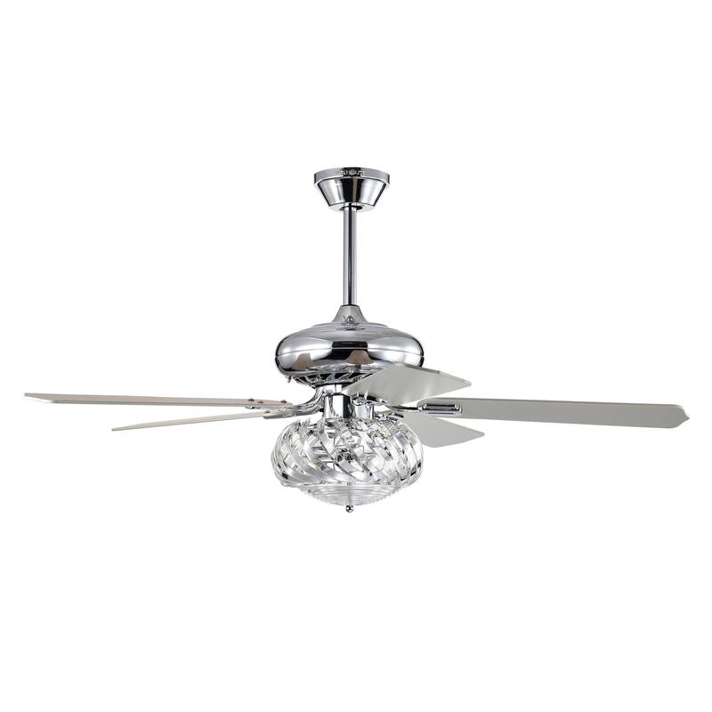 Turner 52 Inch Chrome Polish Crystal Ceiling Fan 3 Light with Remote