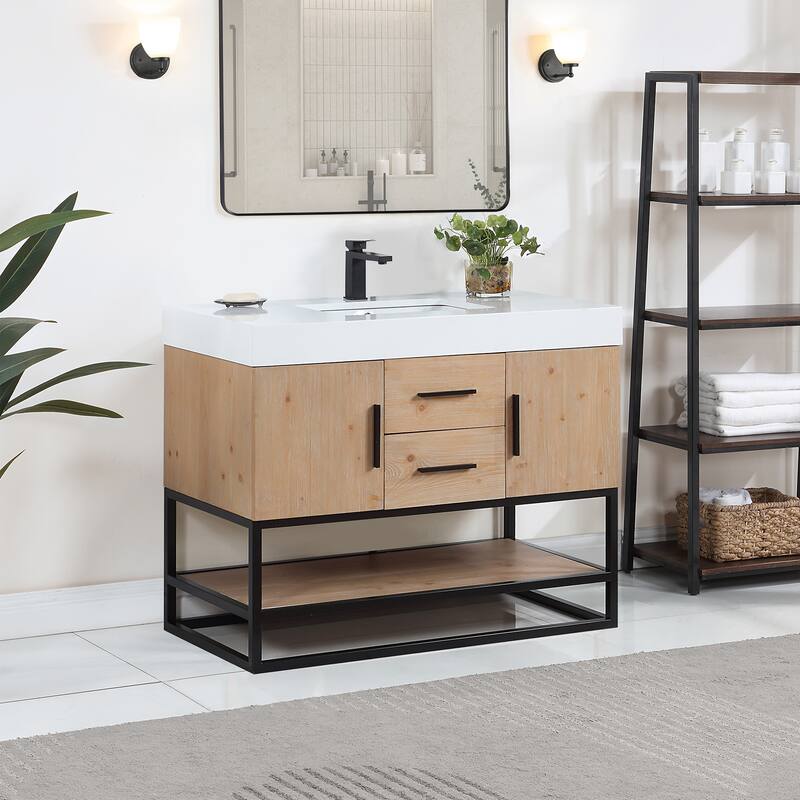 Altair Bianco Bath Vanity with White Composite Stone Top,no Mirror