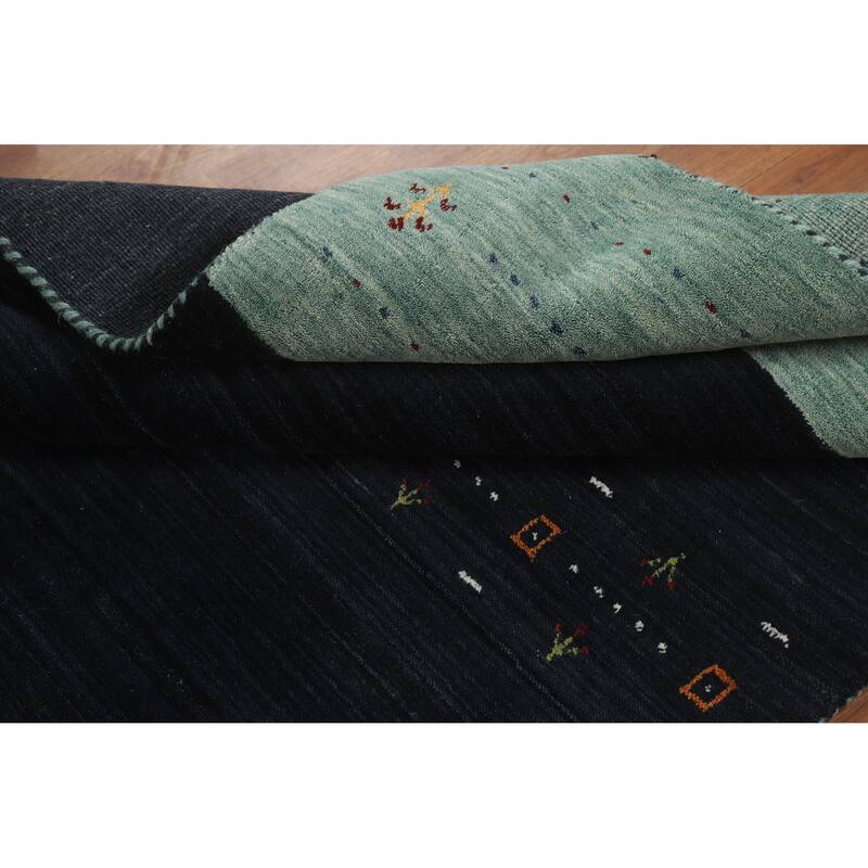 Hand Knotted Oriental 100% Wool Carpet Tribal Animal Pictorial Navy Blue & Blues Gabbeh Area Rug - 5' 10'' X 4' 0''