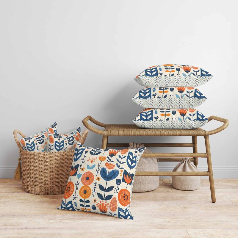 Baltic Blossoms Faux Suede Reversible Throw Pillow Beige and Orange