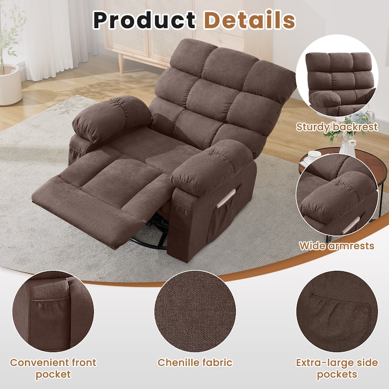 Swivel Rocker Recliner Chair 360° Manual with Side Pockets for Adults