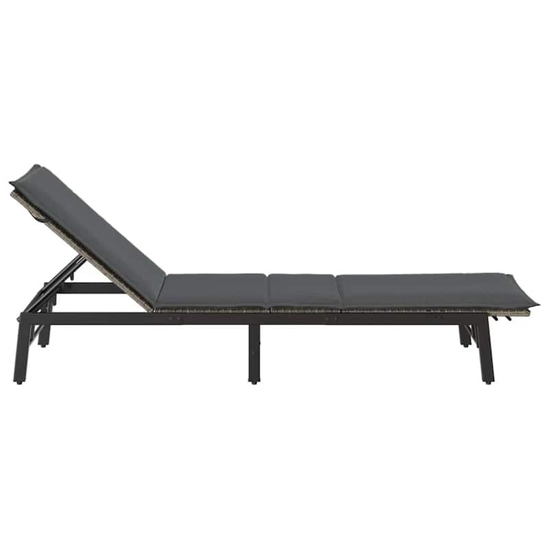 vidaXL Sun Lounger Grey PE Rattan, Powder-Coated Steel Adjustable - 23.2 x 78.7 x 26.4
