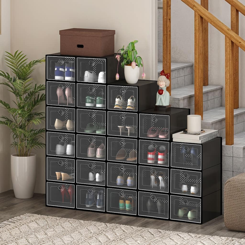 Shoe Storage Boxes 24Pcs Stackable Plastic Sneaker Organizer Transparent Case