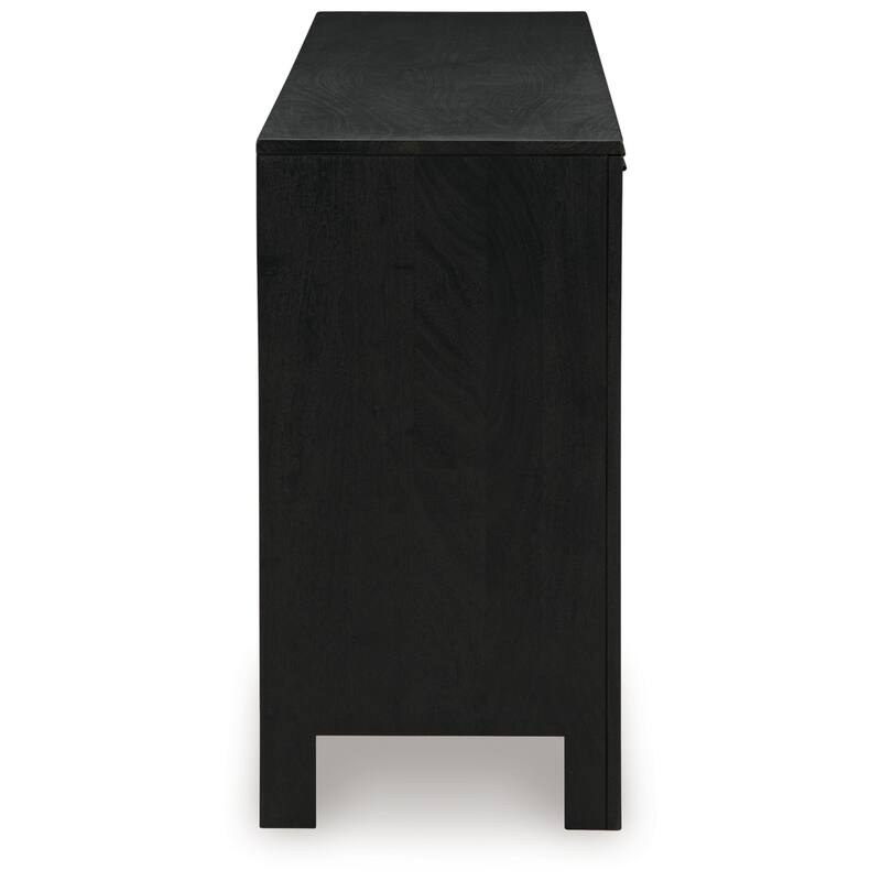 Sideboard Cabinet Console, 4 Doors Woven Cane, 70 Inch Black and Brown