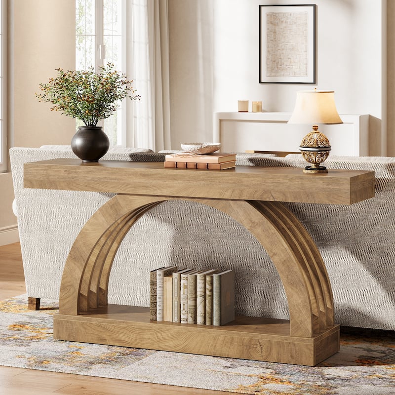63-Inch Long Console Table Behind the Couch