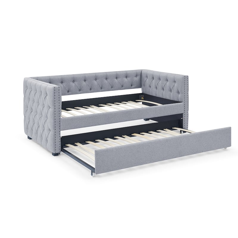 Daybed with Trundle Upholstered Tufted Sofa Bed