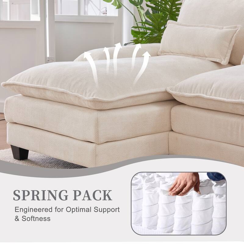 6-seat Chenille Upholstered Modern U-shaped Sectional Multifunctional Sofa with 2 Cup Holders,Pull-out Storage Space