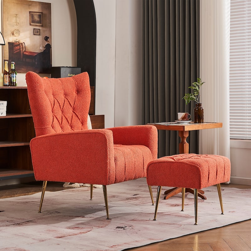 Ouyessir Upholstered Tufted Accent Chair with Ottoman