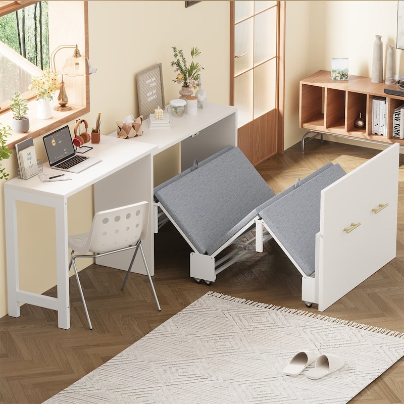 Twin Size Murphy Cabinet Bed with Adjustable Position Desk - Grey