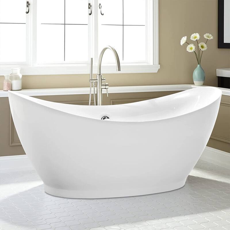 Vanity Art 68" Freestanding Acrylic Soaking Bathtub with Overflow & Pop-up Drain