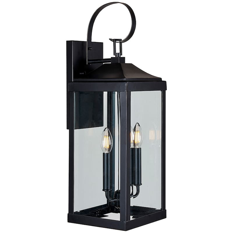 2 Light Outdoor Wall Lantern in matte black finish - 25"H x 8"W x 9.2"D - 25"H x 8"W x 9.2"D - Matte Black