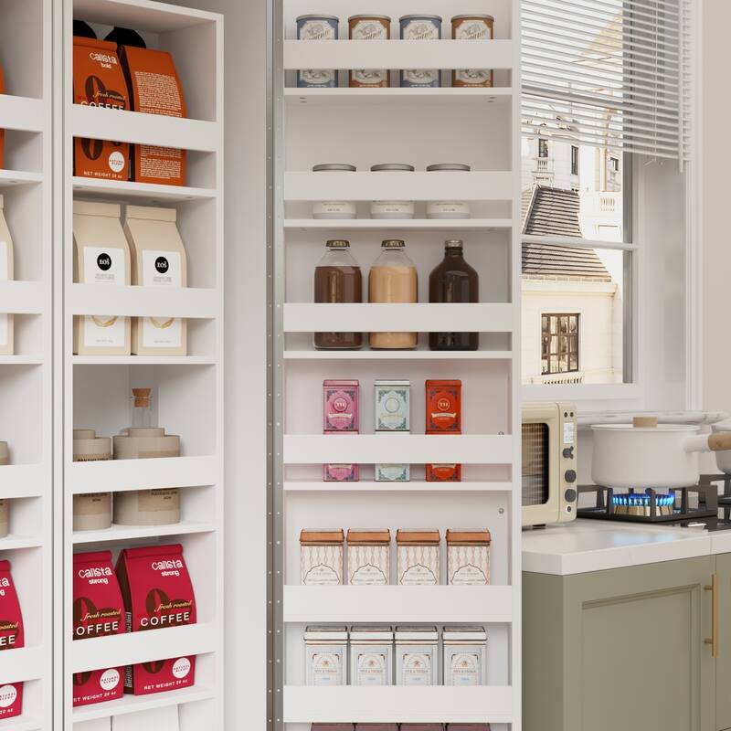 Maximize Kitchen Space: Rotating Shelves Chic White Cabinet Bookshelf - 31.5"x72.2"