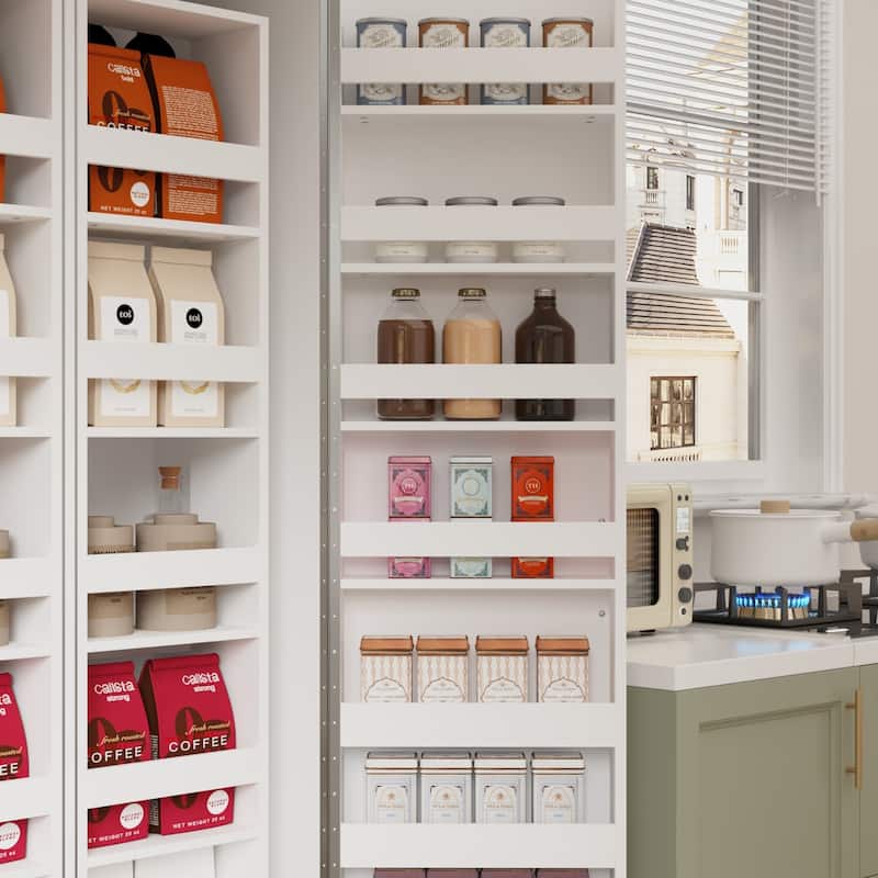 White Storage Cabinet: Kitchen Pantry, Buffet, Large 72.2"H Bookshelf