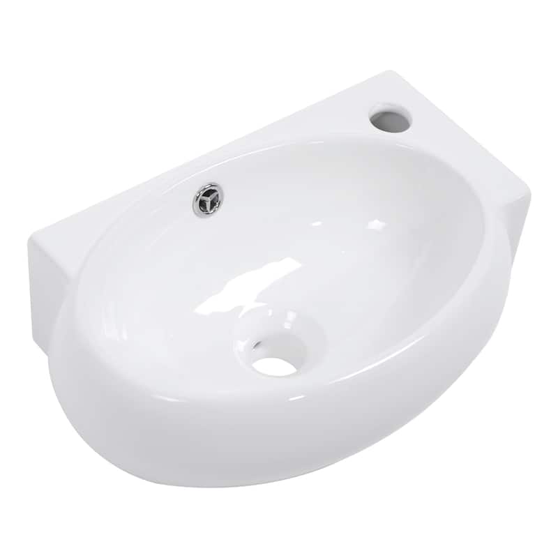 Modern 16-Inch White Ceramic Floating Bathroom Sink, Wall Mount with Single Faucet Hole