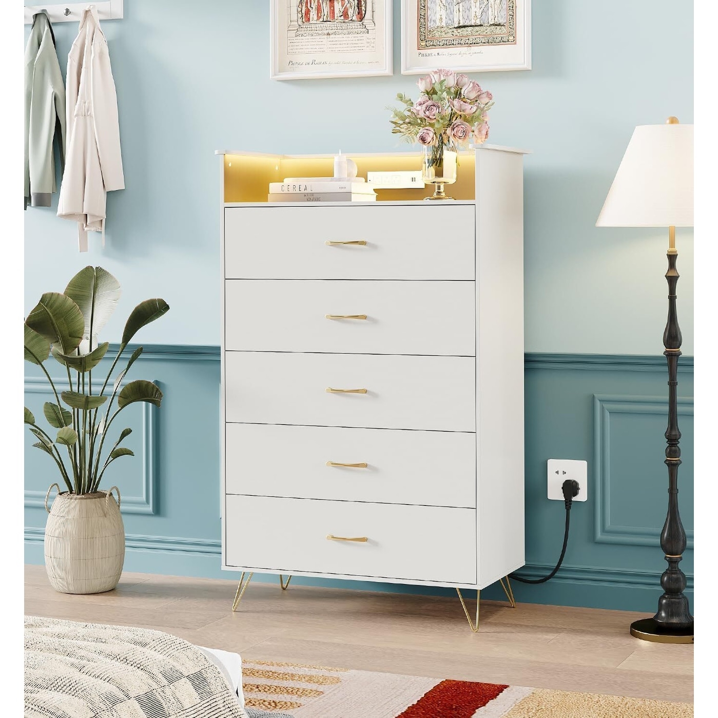 5-Drawer Dresser for Bedroom with Charging Station & RGB Lights