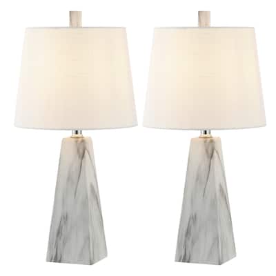Stewart 20.5" Contemporary Resin LED Table Lamp, White Marble Finish (Set of 2), by JONATHAN Y