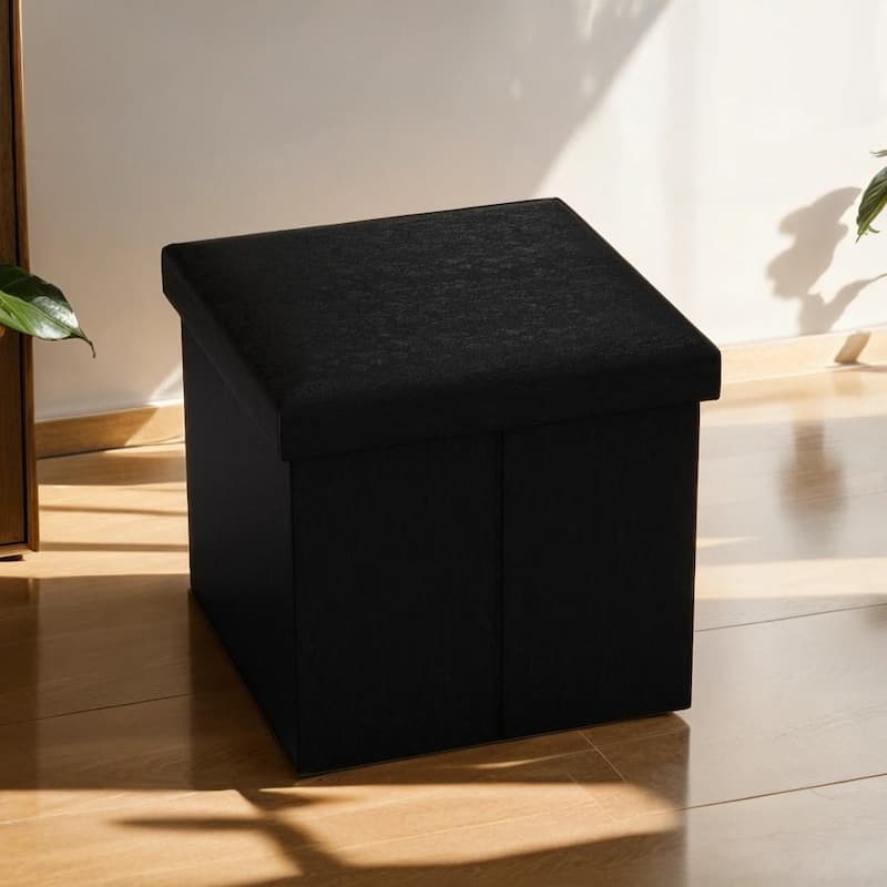 Faux Leather Folding Storage Ottoman Cube - Brown