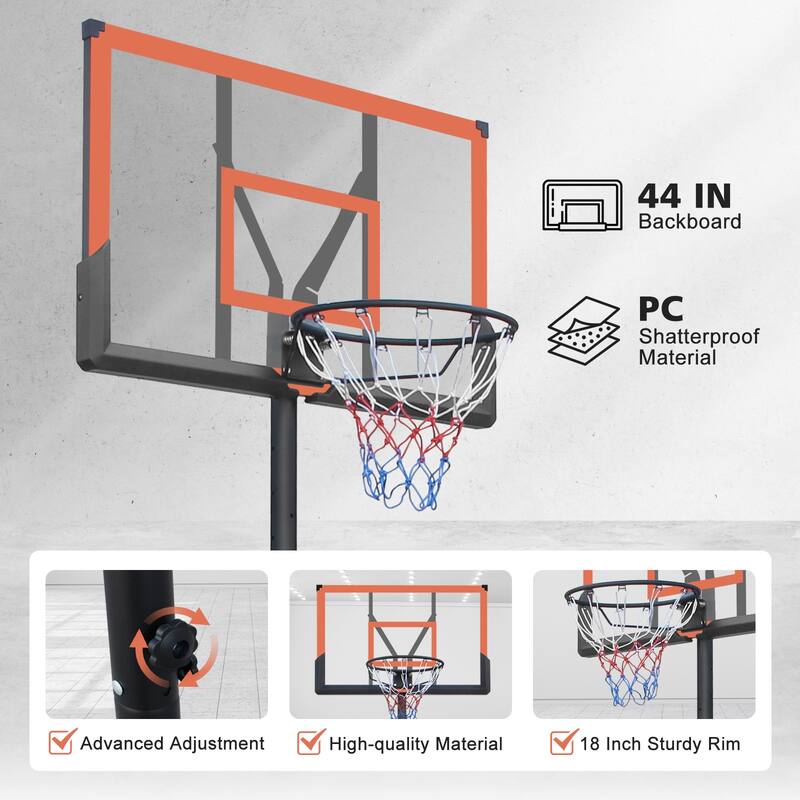 Basketball Hoop 5.73-10FT Height Adjustable Portable Basketball Goal,Basketball Stand 44in Backboard with Wheels Orange