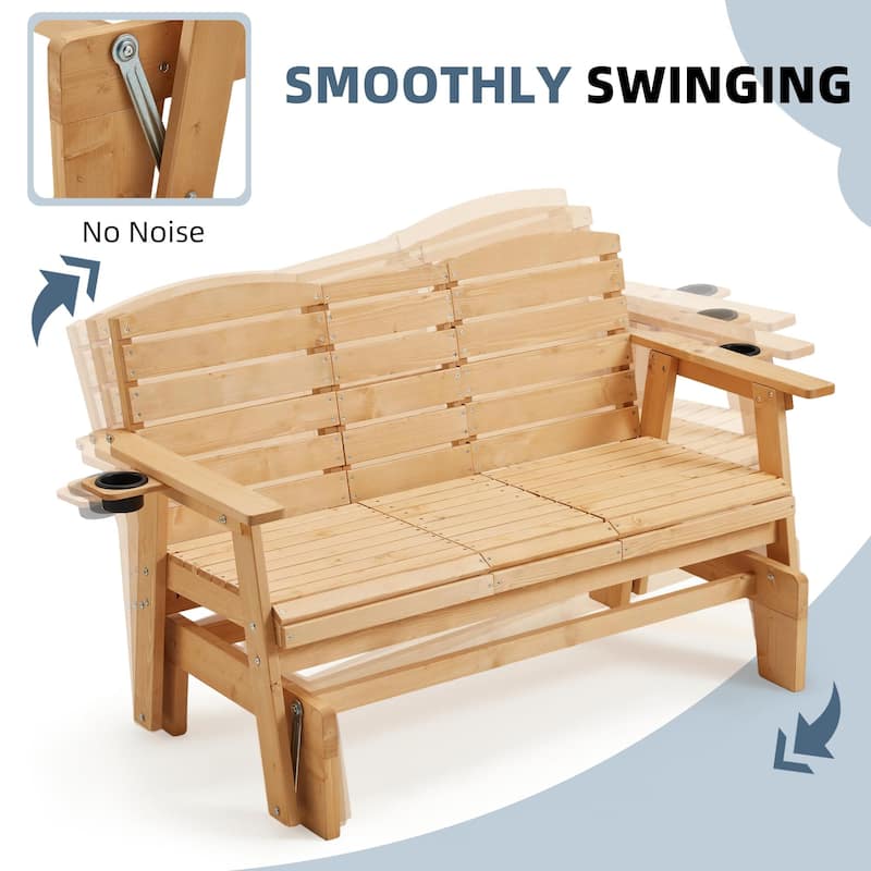 All-Weather Outdoor Glider Chair with Cup Holders, High Backrest & Wide Armrests, Perfect for Gardens, Patios, and Porches