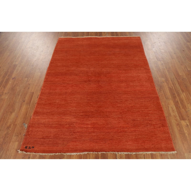 Orange Modern Gabbeh Oriental Area Rug Hand-Knotted Wool Carpet - 4'11" x 6'7"