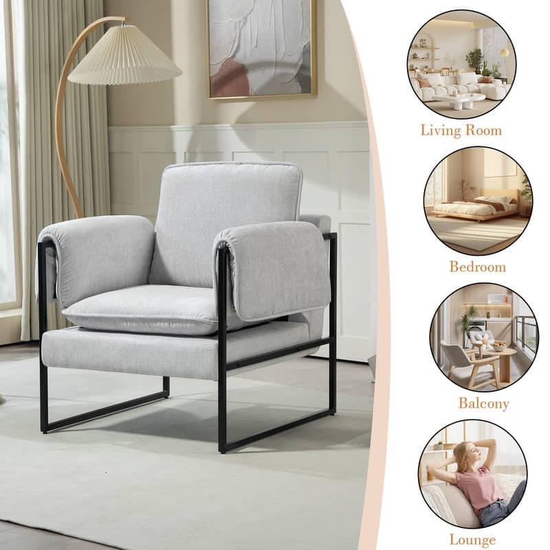XINMICS Mid-Century Modern Accent Chair, Upholstered Armchair with Armrests and Metal Frame for Living Room, Bedroom