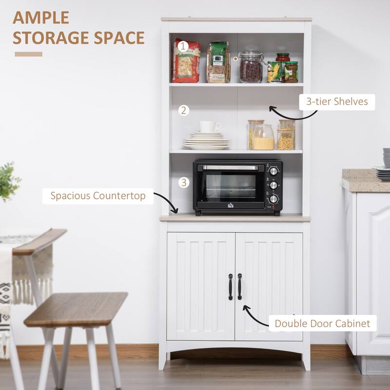HOMCOM 70" Kitchen Buffet Hutch with 3-Tier Shelving, Freestanding Storage Pantry Cabinet w/ Adjustable Shelves and Countertop
