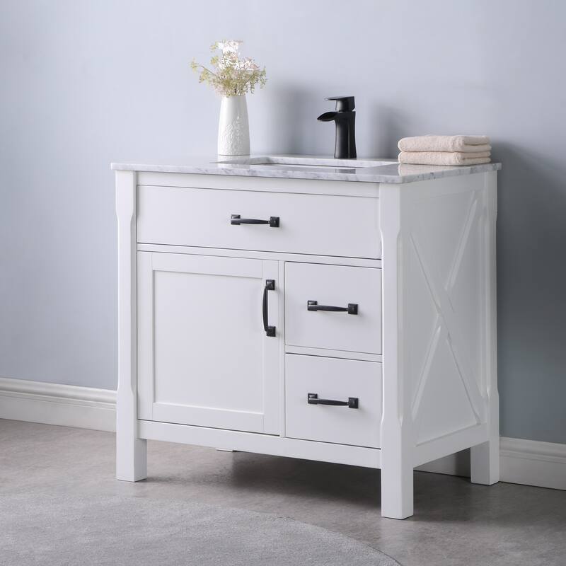 Altair Maribella Single Bathroom Vanity Set and Carrara White Countertop without Mirror