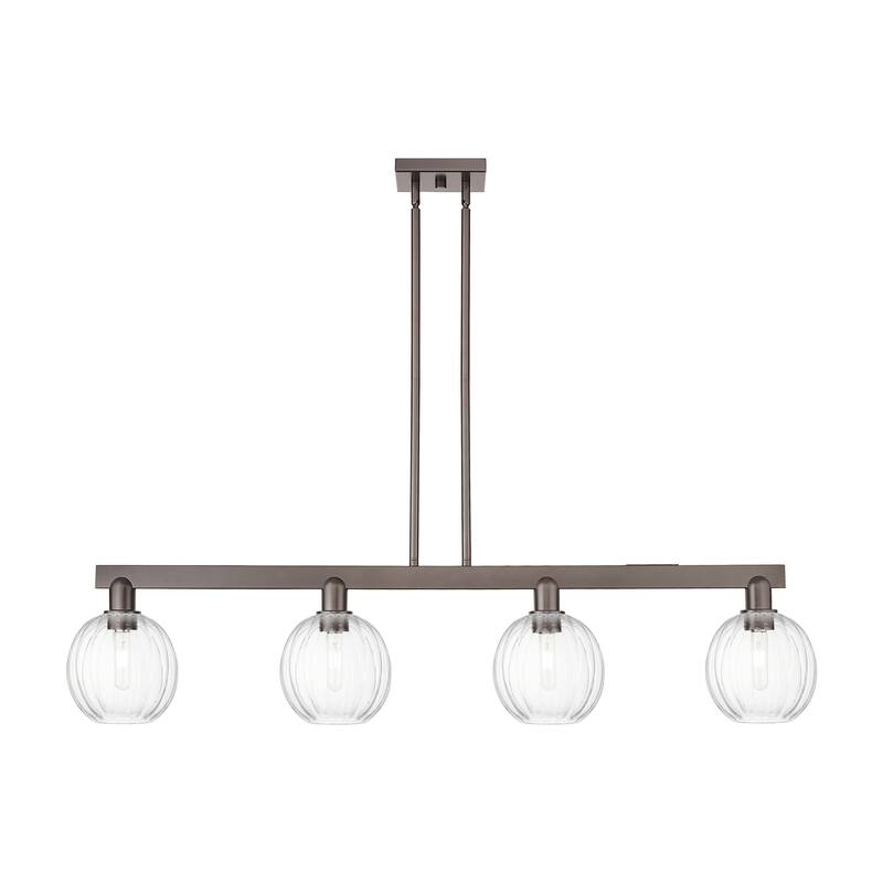 Innovations Lighting Urban Downtown - Preston - 4 Light 48" Globe Shade Stem Hung Island Light - Clear/Oil Rubbed Bronze