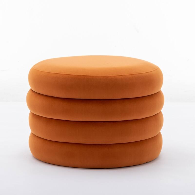 Velvet Fabric Storage Round Ottoman Footstool With Wooden Shelving