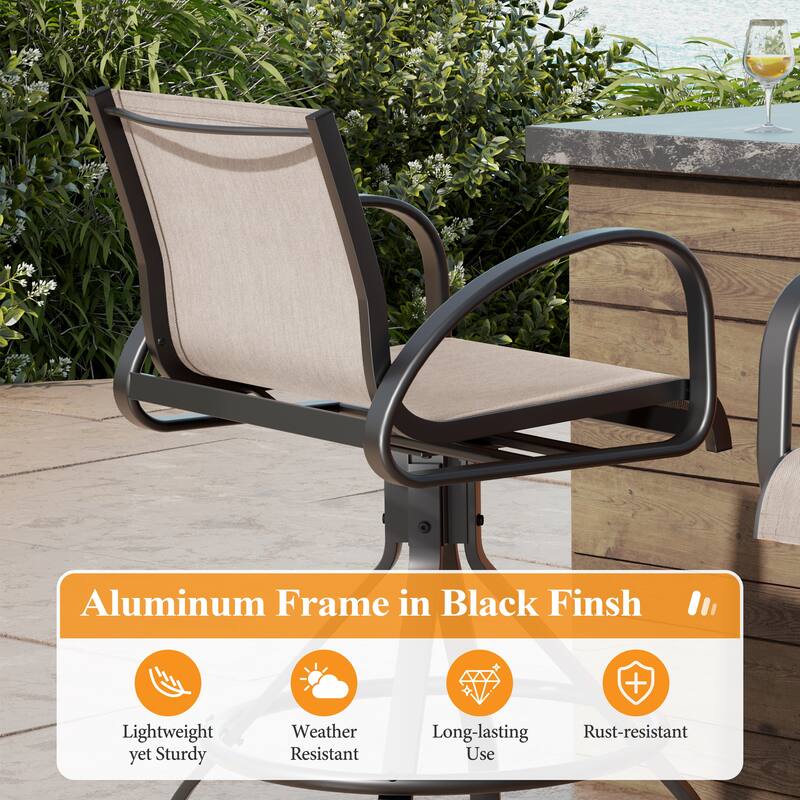 3/5-Piece Aluminum Sunbrella Textilene Fabric Swivel Bar Stools and Table Set