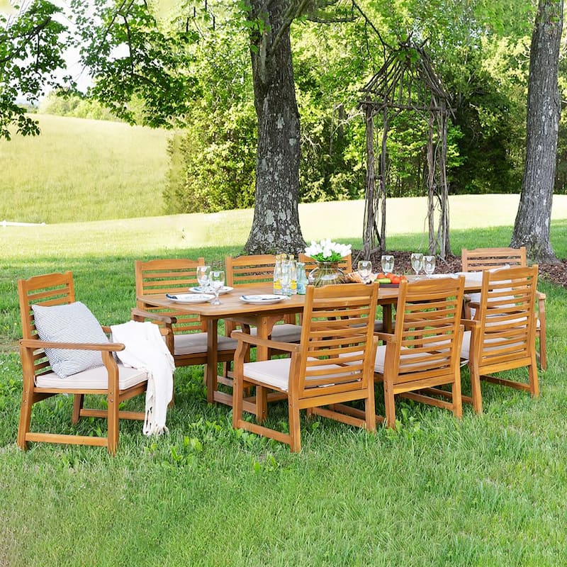 MAISON ARTS Outdoor 7/9-Piece Solid Acacia Wood Dining Set, Expandable Dining Table and 6/8 Wood Dining Chairs