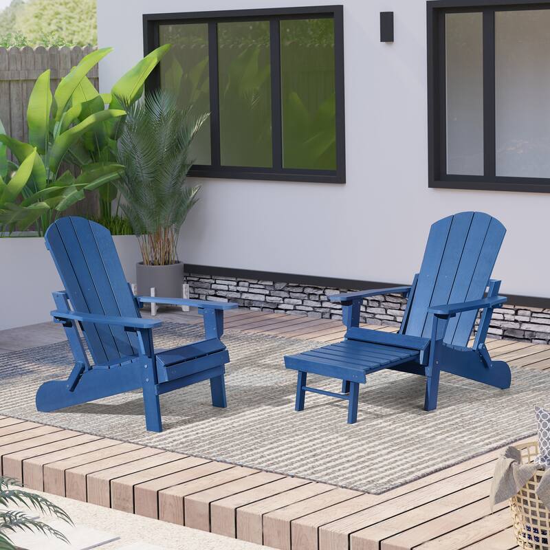 Seaton Folding Poly Adirondack Chair with Pull-out Ottoman, Set of 2 - Blue
