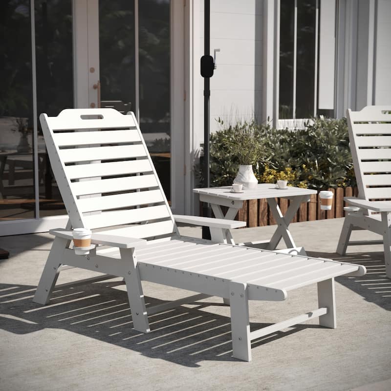 3pc Commercial Indoor/Outdoor Adirondack Set with 2 Loungers, Side Table