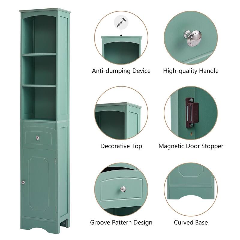 67" Tall Bathroom Organizers and Cabinet, Freestanding Storage Cabinet with Drawer, Door and Adjustable Shelves