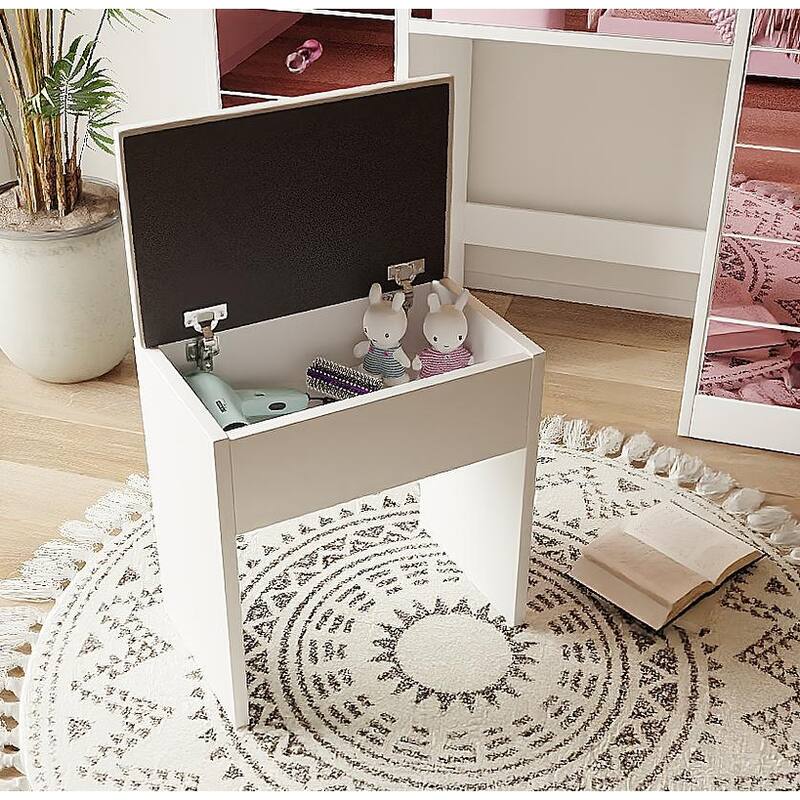 Hollywood Vanity Desk with 9 Bulbs, 3 Lighting Modes & Pink Storage